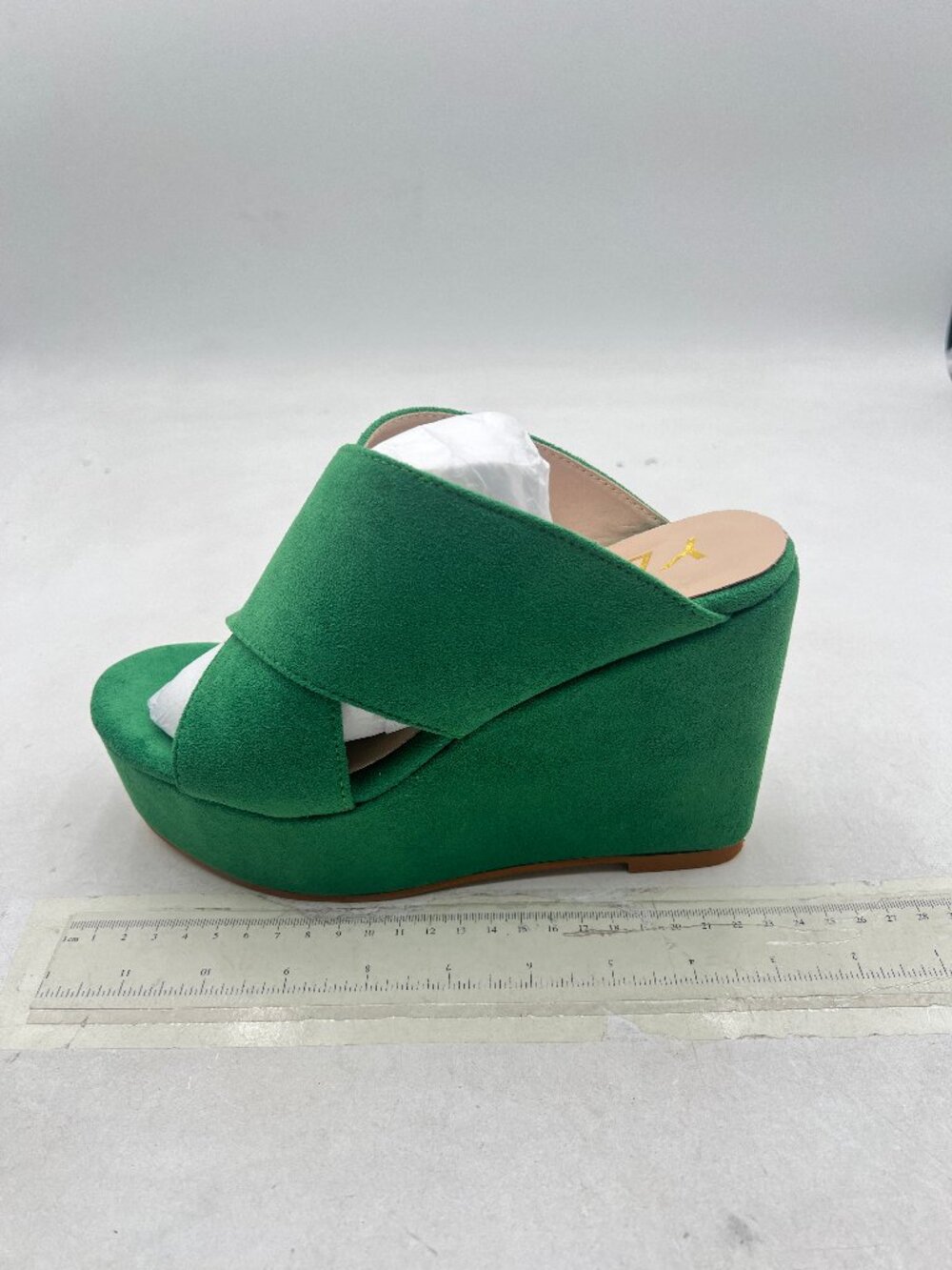 YDN Green Peep Toe High Heel Wedge Sandal Platform Double Wide Strap Slippers